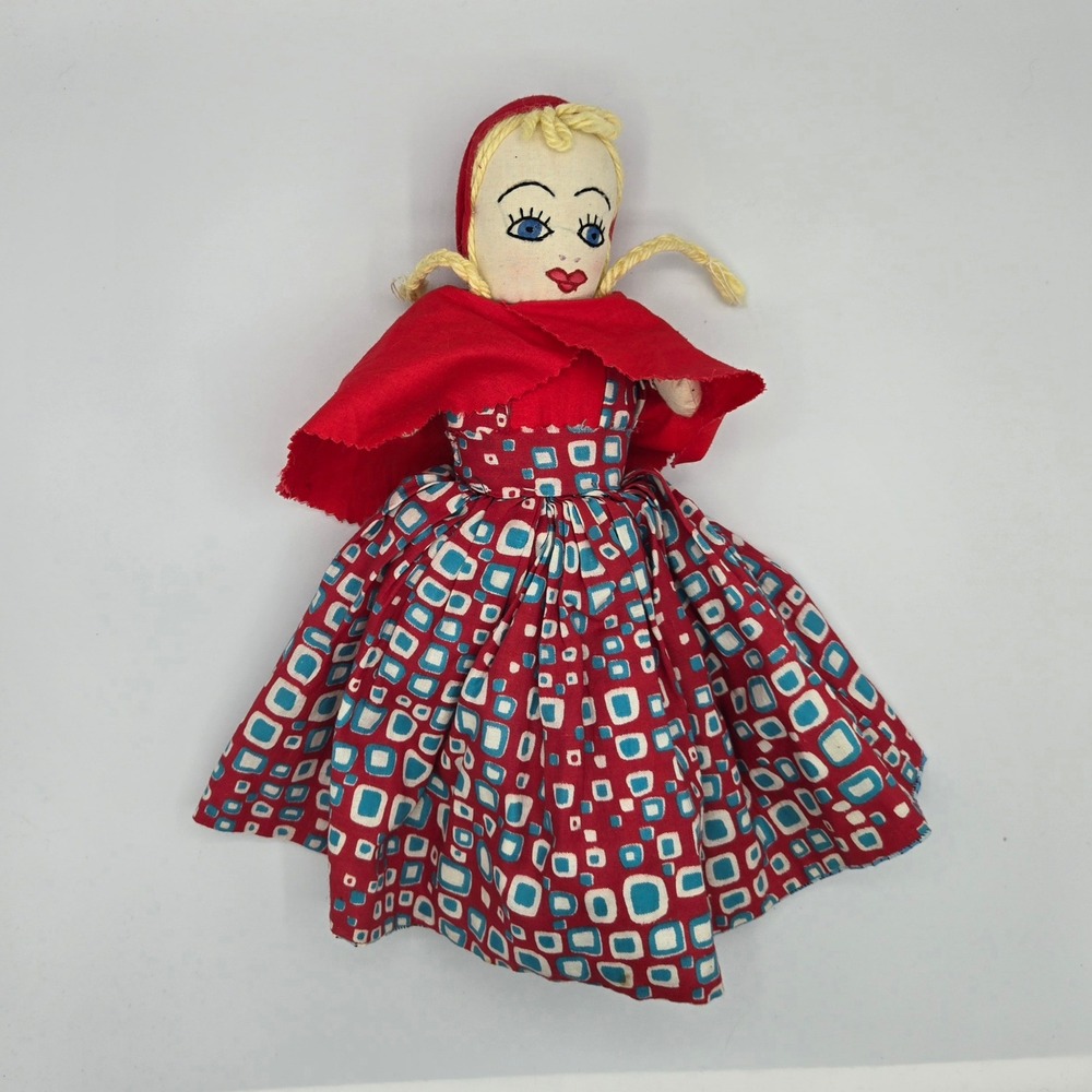 Vintage Handmade Topsy Turvy Little Red Riding Hood Fabric Doll Kids Play‎